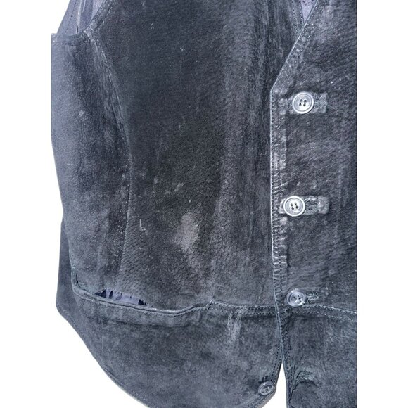 Vintage Basic Editions Suede Leather Vest Men's Large Black Lined Pockets - Picture 2 of 7